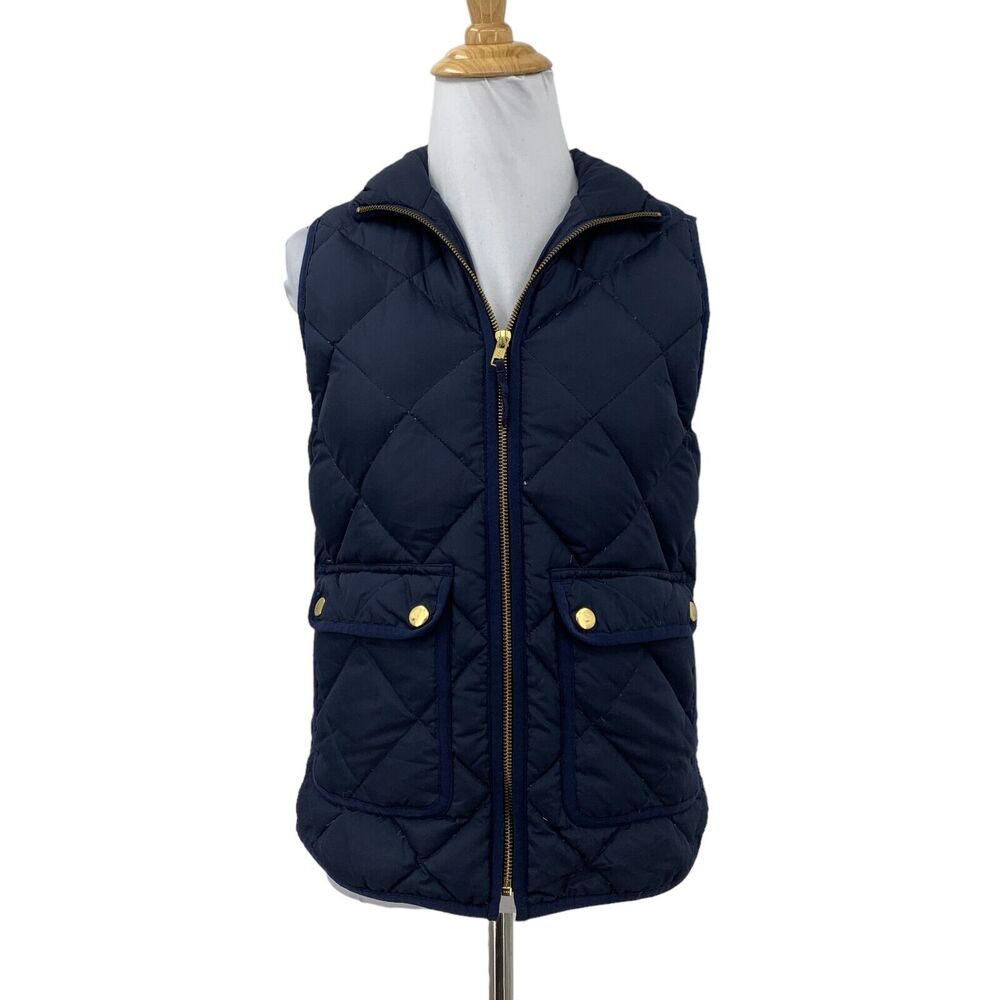 J Crew Excursion Quilted Down Vest Womens XXS 2XS Pockets Full Zip Curved Hem
